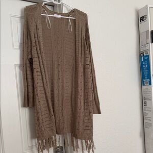 Pink Lily Brown Fringe Cardigan